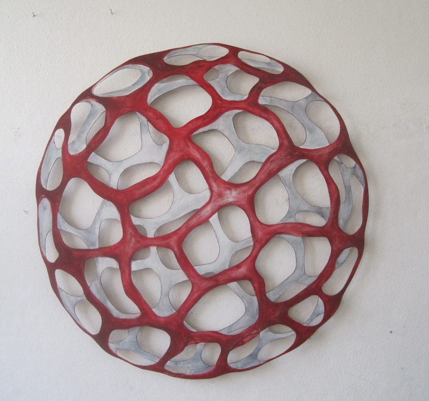 Ute Haecker, Planet XX ,2010, ∅ 92 cm, Acryl auf Holz, Rückseitig signiert