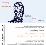 Einladungskarte Human being Human mit Lucia Coray & Hans Thomann @ Galerie Ute Barth, Zürich